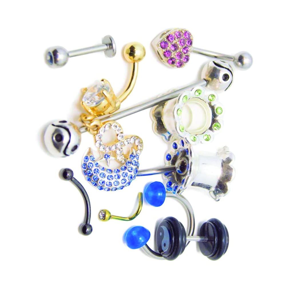 BodyJewelryOnline Randomly Picked Body Jewelry Pack [30 Pieces: Belly/Nose/Nipple/Tongue/Ear/Lip Rings], Mixed Styles/Designs