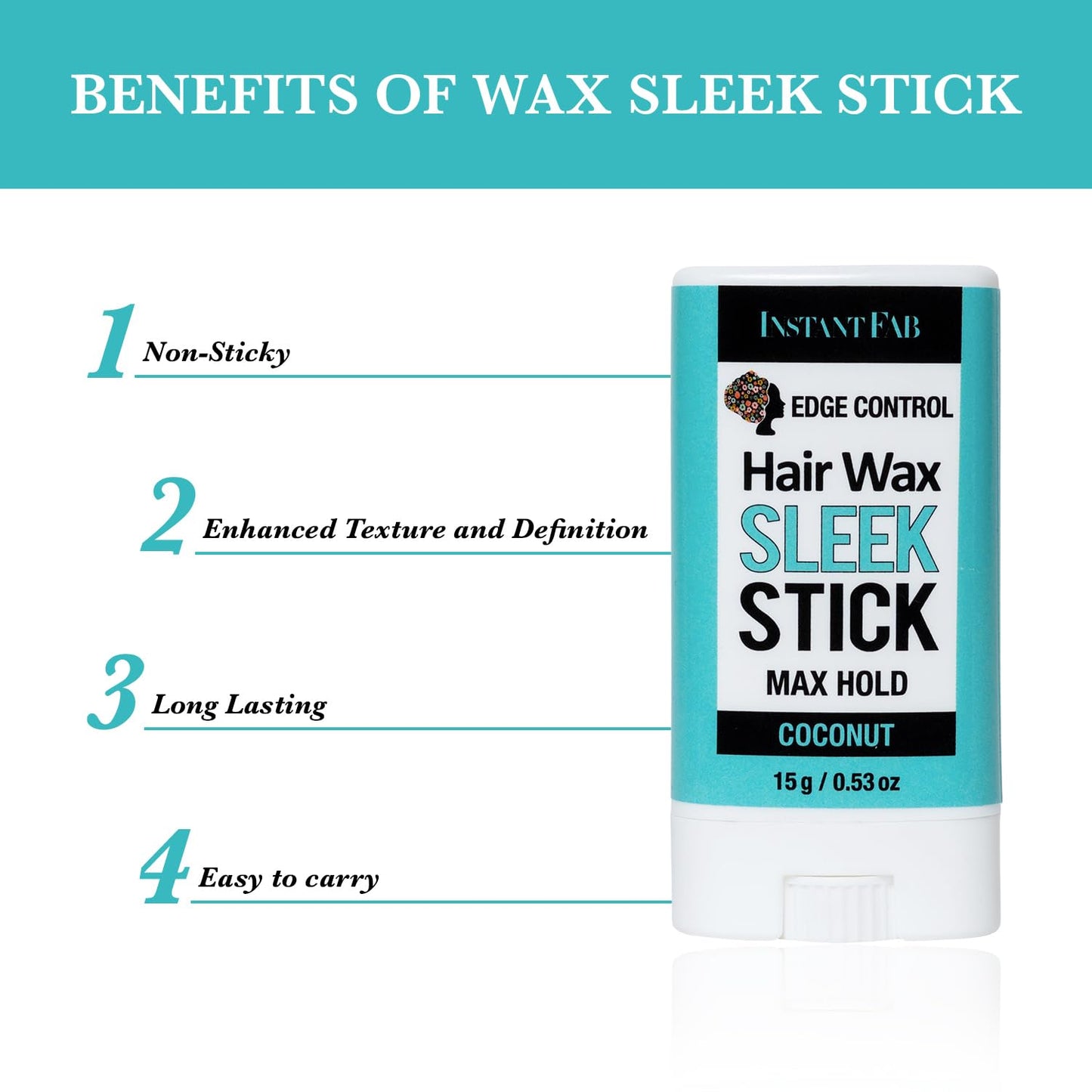 STUDIO LIMITED Instant Fab Edge Control Hair Wax Sleek Max Hold Styling Pomade, Non-greasy Coconut Scented Hair Wax (0.53oz/ 15g, 1 Pack)