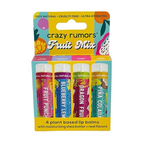 Crazy Rumors Fruit Mix Lip Balm 4-Pack Mix 100% Natural, Vegan, Plant-Based, Made in USA