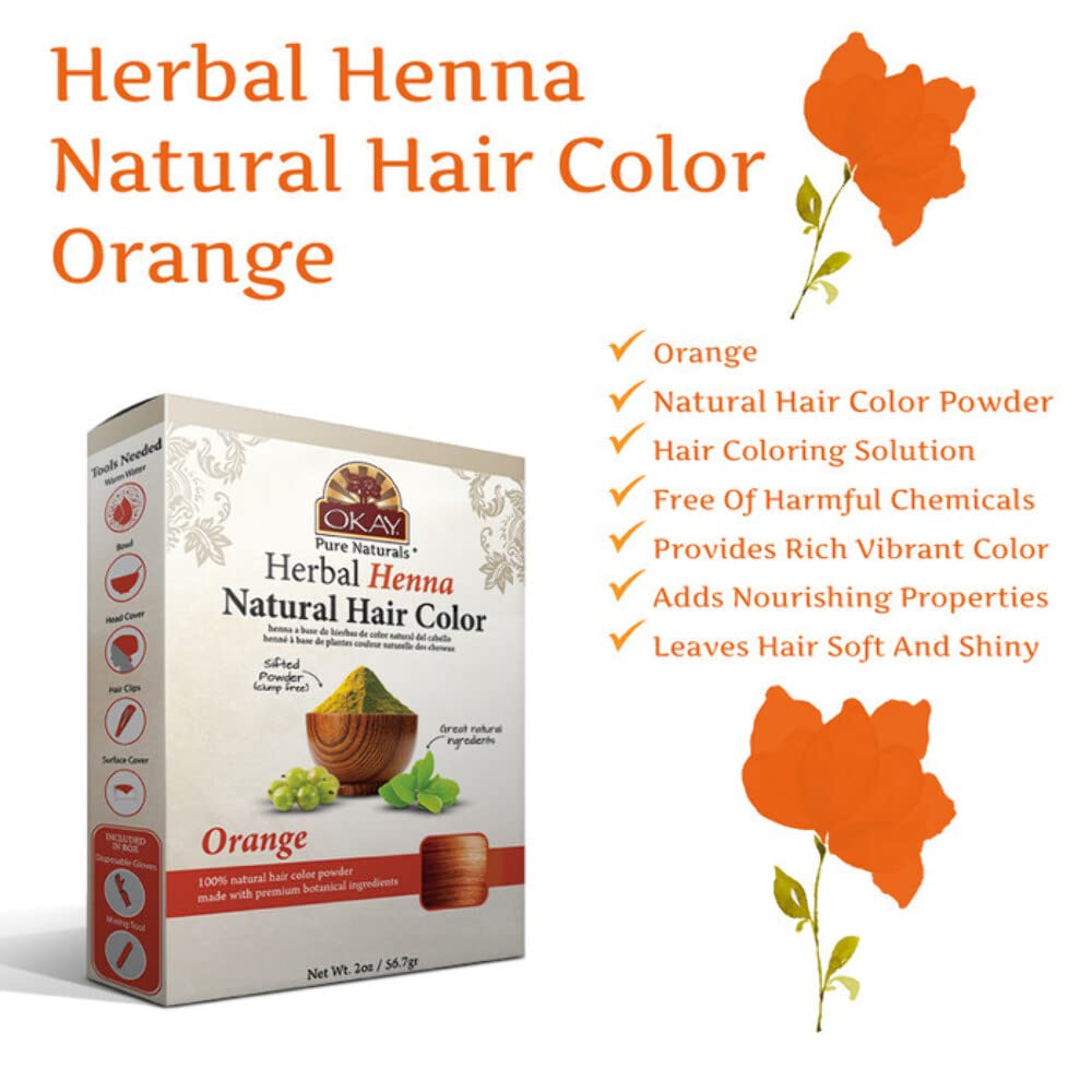 Okay Pure Naturals | Herbal Henna Hair Color Orange | All-Natural Dye | Free Of Harmful Chemicals | Vibrant Rich Color Pigment | Sifted Clump Free