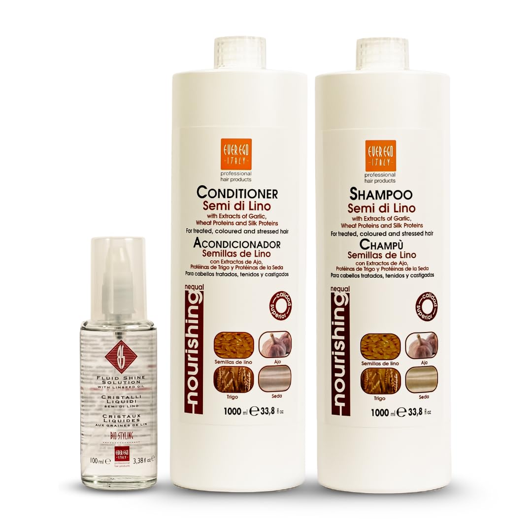 Ever Ego Semi De Lino Shampoo 33.8oz + Conditioner 33.8oz + Fluid 3.38oz