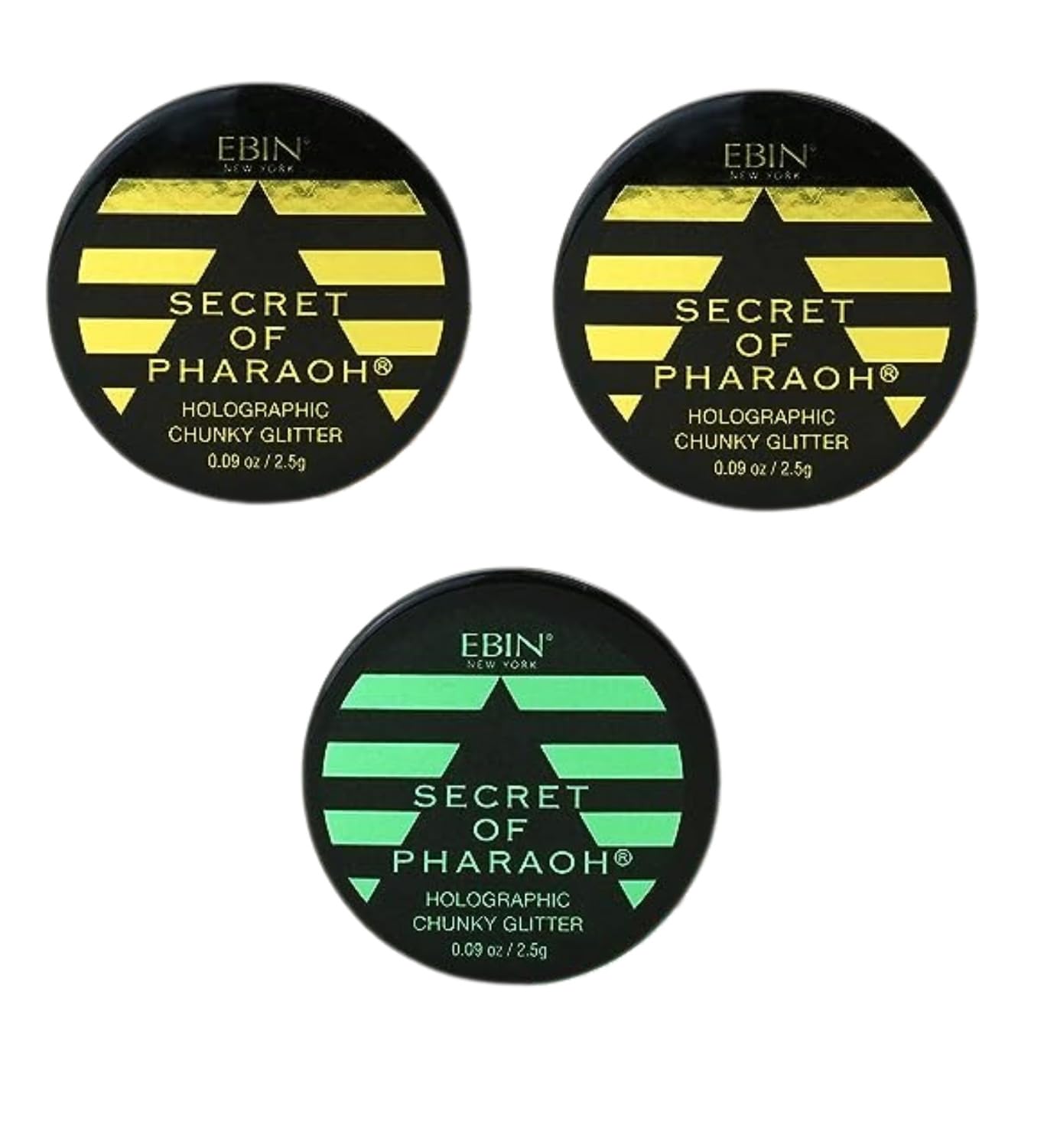 Glitter - Secret of Pharaoh Holographic Chunky Glitter - Gold Empire and Emerald Forest by EBIN NEW YORK Bundle - Shimmering, Iridescent for Face