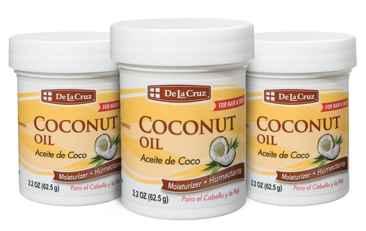 De la Cruz Coconut Oil - Expeller Pressed Coconut Oil for Skin and Hair - Natural Moisturizer for Skin and Hair - 2.2oz (3 Jars)