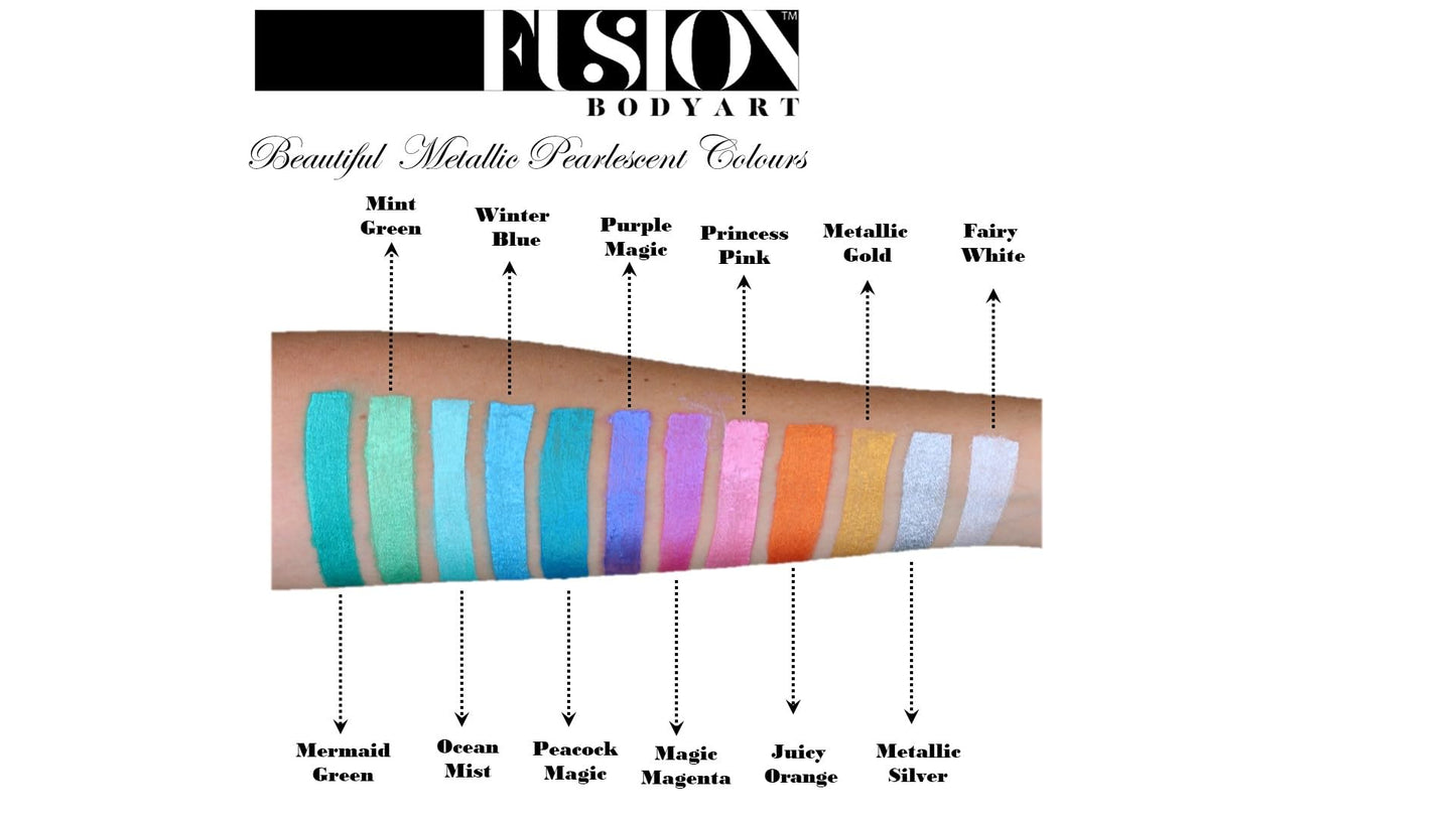 Fusion Body Art Pro Face Paint | Pearl Peacock Magic (25gm), Professional Quality Water Activated Shimmery Face & Body Paint Supplies Single Metallic