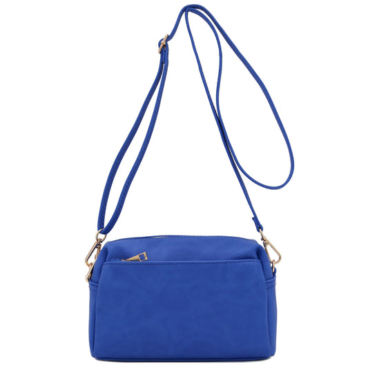 FashionPuzzle Triple Zip Small Crossbody Bag (Royal Blue)