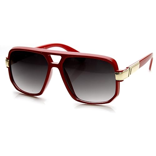 zeroUV - Classic Square Frame Plastic Flat Top Aviator Sunglasses (Red)