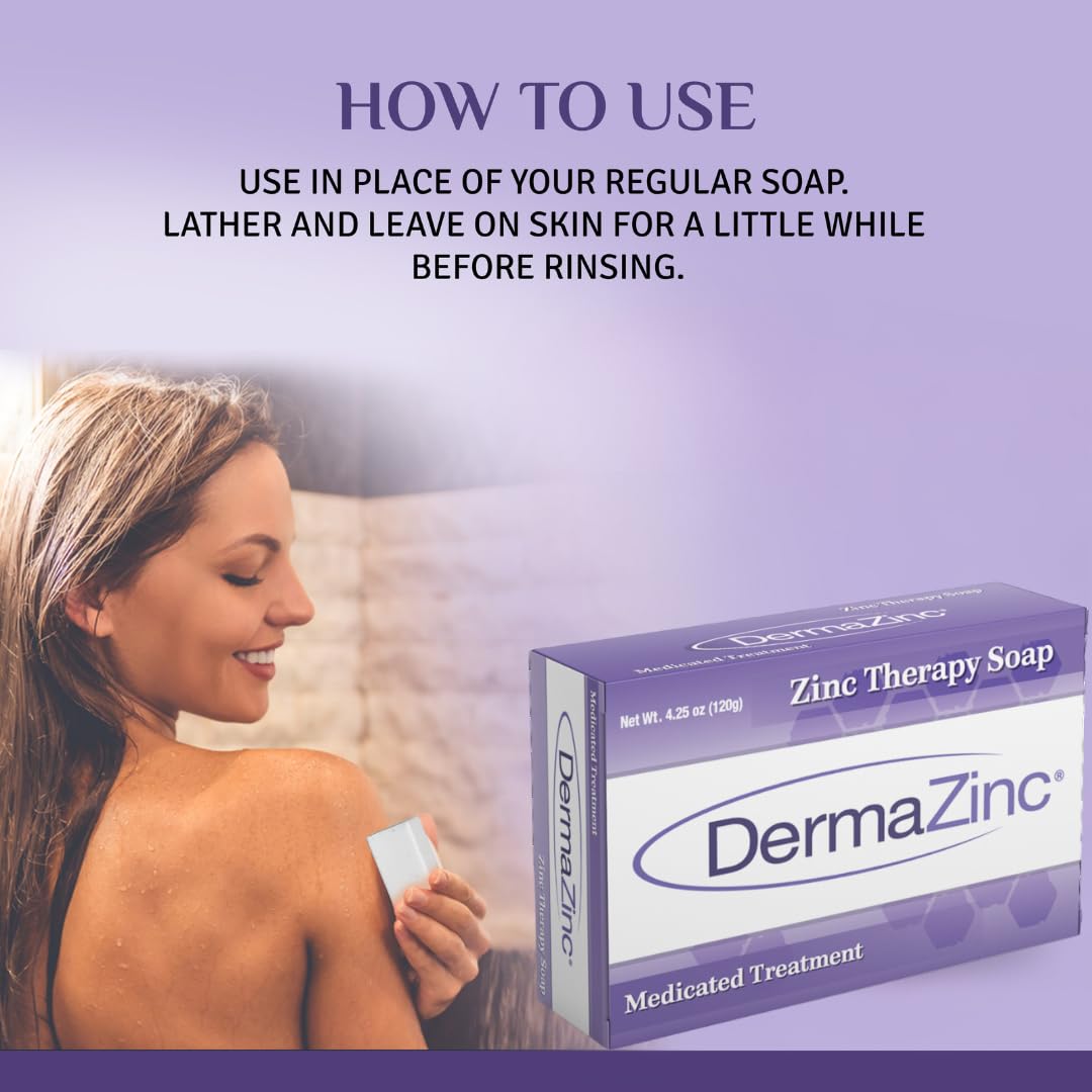 DermaZinc Therapy Soap, Zinc Soap for Skin, Skin Disorder Relief for Psoriasis, Dermatitis, Eczema, and Other Condition Symptoms (Pack of 3) Beauty & Personal Care DermaZinc