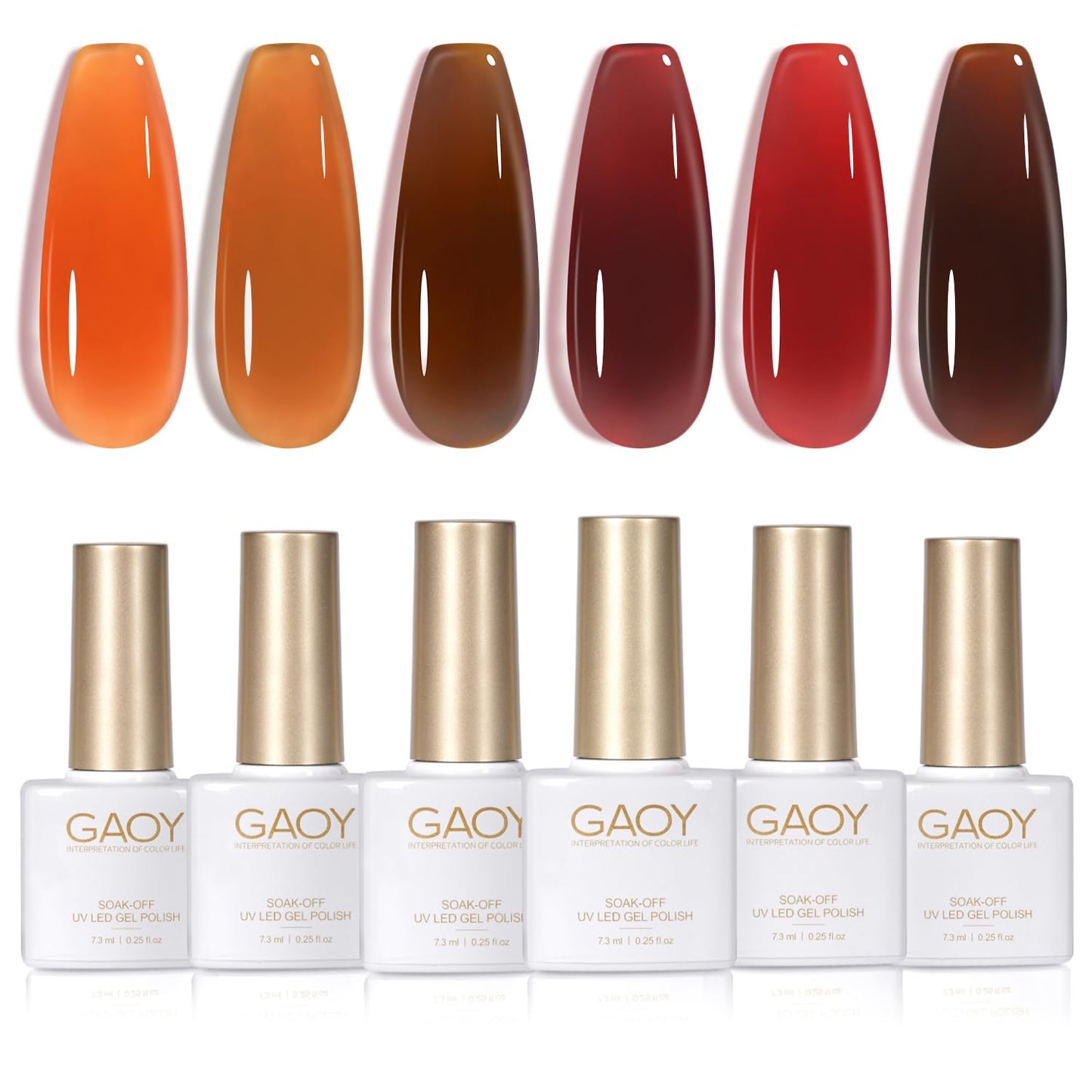 GAOY Jelly Tortoise Brown Gel Nail Polish Set, 6 Transparent Colors Dark Red Orange Pumpkin Soak Off UV Light Cure Gel Polish Kit for Salon and Nail Beauty and Personal Care GAOY Default Title