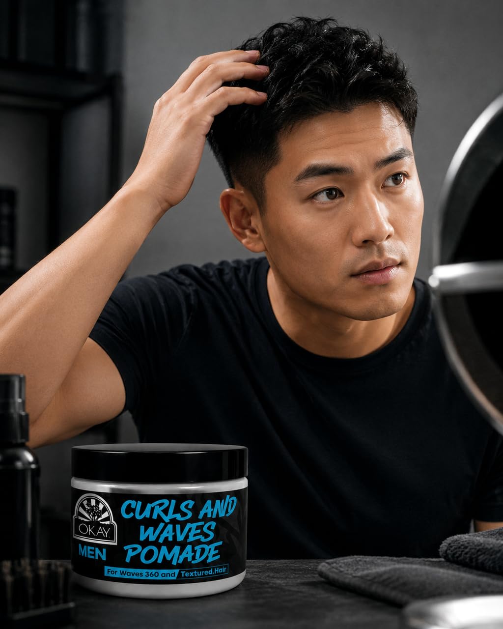 OKAY Men’s Curls & Waves Pomade 4 oz - Medium Hold Styling Pomade for Curly & Wavy Hair, Frizz Control, Moisturizing, Non-Greasy, Defines Texture