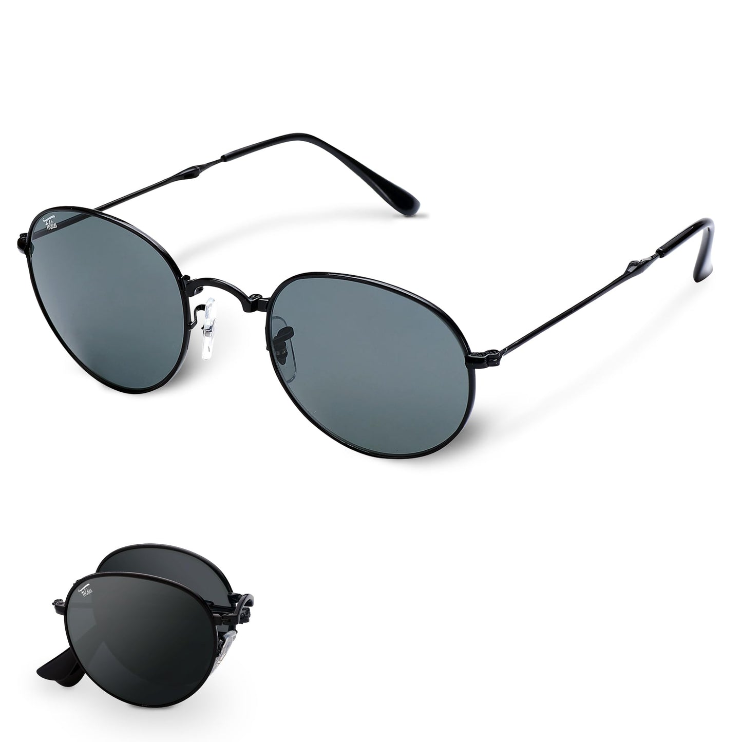 Round Folding Sunglasses Polarized, UV400, UVA, UVB Protection for Men Women, Folding Sunglasses Leather Case