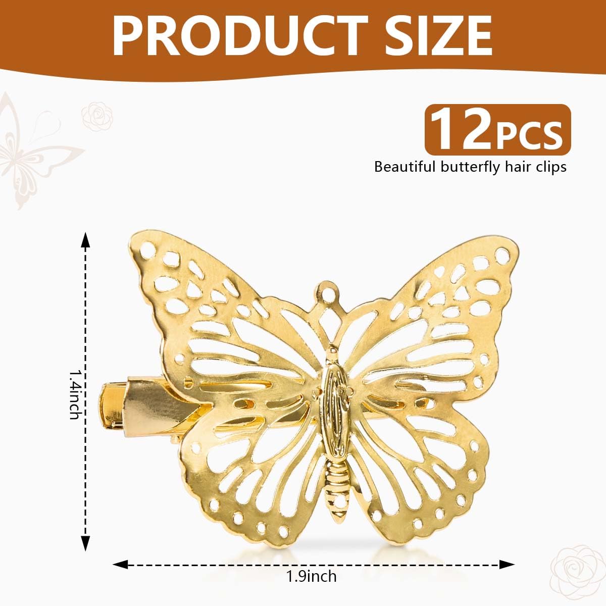 OBTANIM Butterfly Hair Clips, 12 Pcs Cute Metal Butterfly Hair Claw Pins Barrettes Accessories for Girls and Women (Gold)