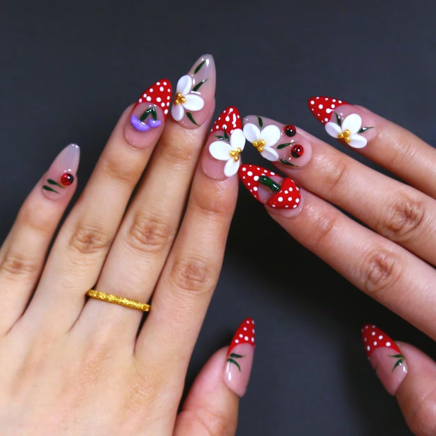 MAGLFELL Spring Press on Nails Handmade Medium Length Almond Fake Nails, 3D French Salon Painting Design False Nails, 10 Pcs Reusable ABS Material Beauty and Personal Care MAGLFELL