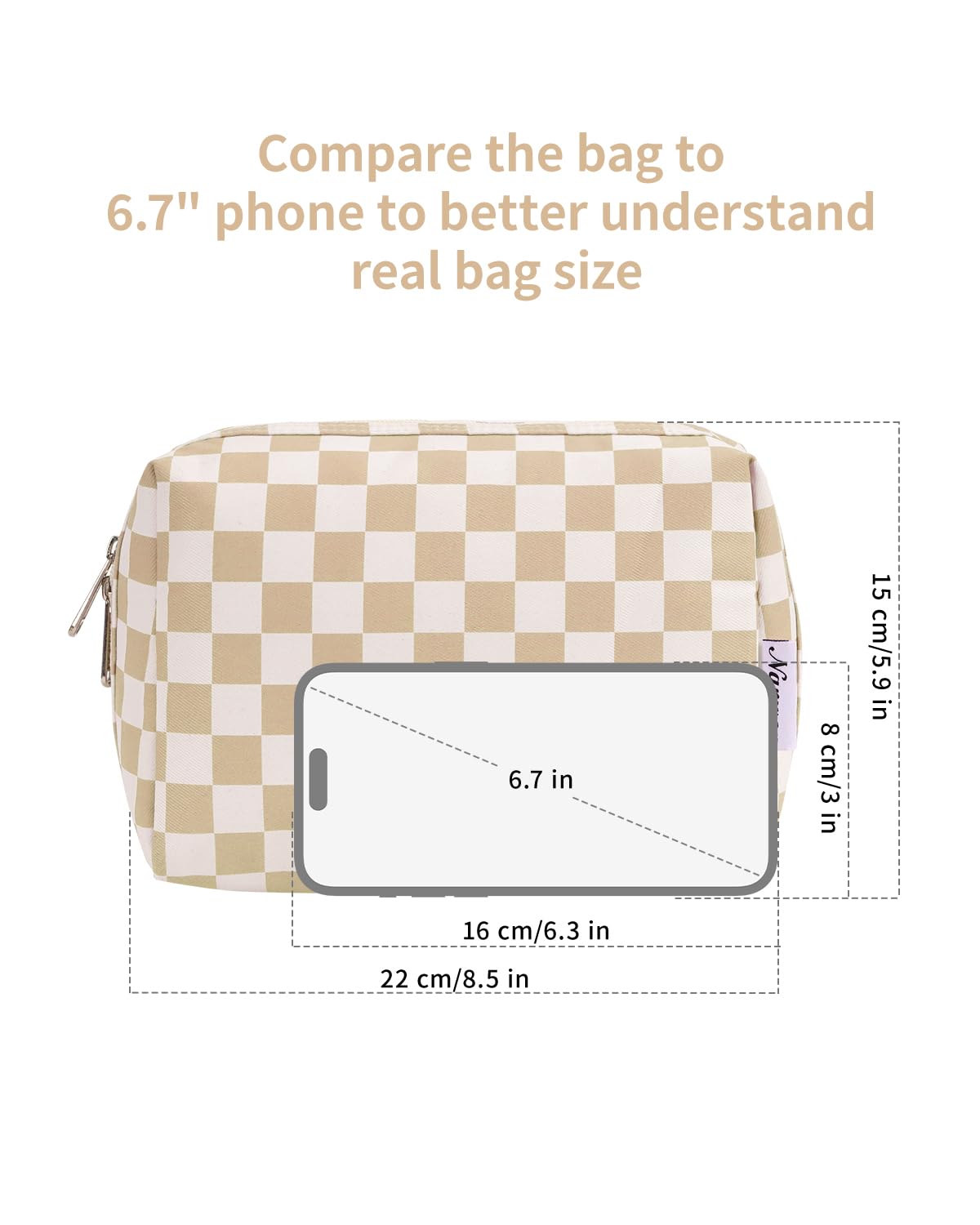 Narwey Checkered Makeup Bag Travel Cosmetic Bag Organizer Toiletry Bag Make Up Bags with Compartments for Women Girls (Large, Light Checkerboard) Beauty and Personal Care Narwey