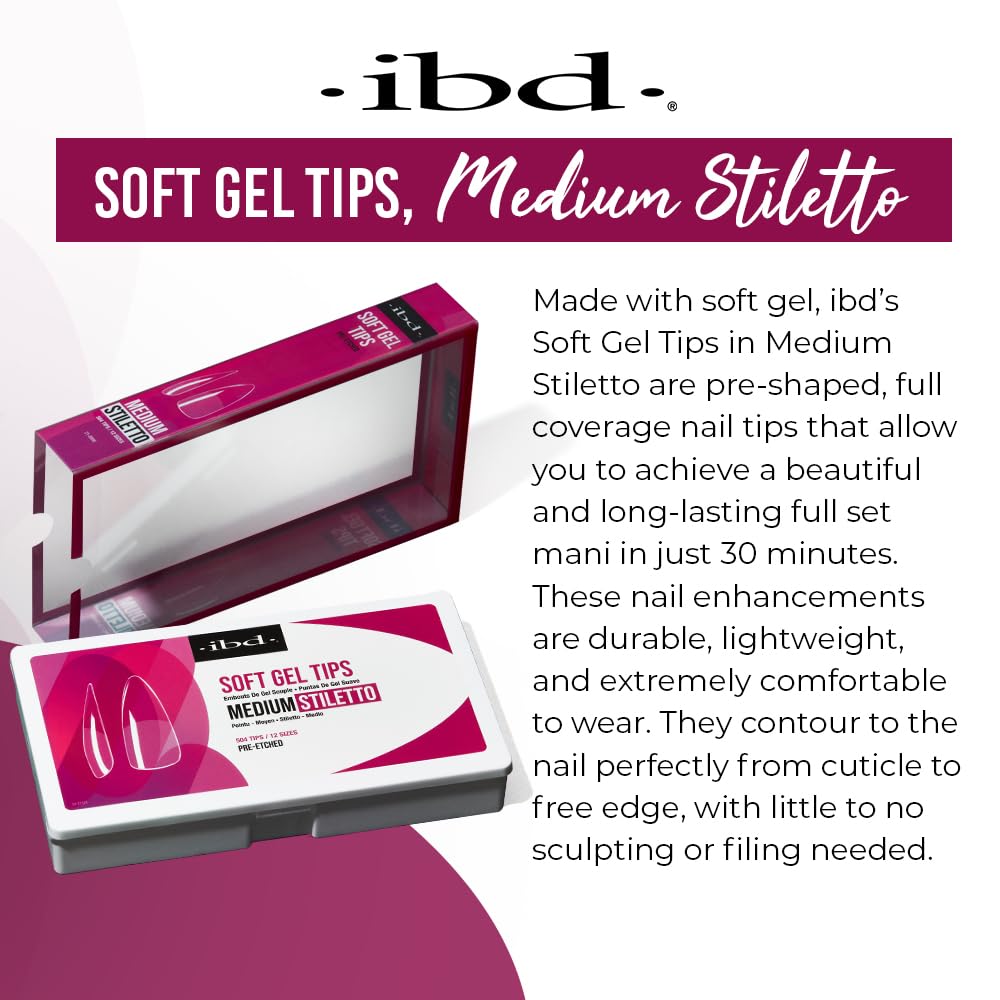 IBD Clear Soft Gel Nail Tips Almond Medium Stiletto - Pre-Etched Full Cover Nail Extensions for Acrylic & Gel Manicures, Lightweight Press On Nails Beauty & Personal Care IBD