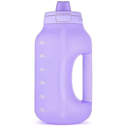 Ello Hydra 64oz Half Gallon Water Jug with Handle and Motivational Time Markers for All Day Hydration, Plastic Reusable Water Bottle with Straw…