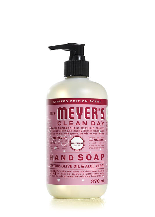 Mrs. Meyer's Clean Day Liquid Hand Soap, Hand Wash Made with Essential Oils, Peppermint Scent, 370 ml Soap Pump Bottle