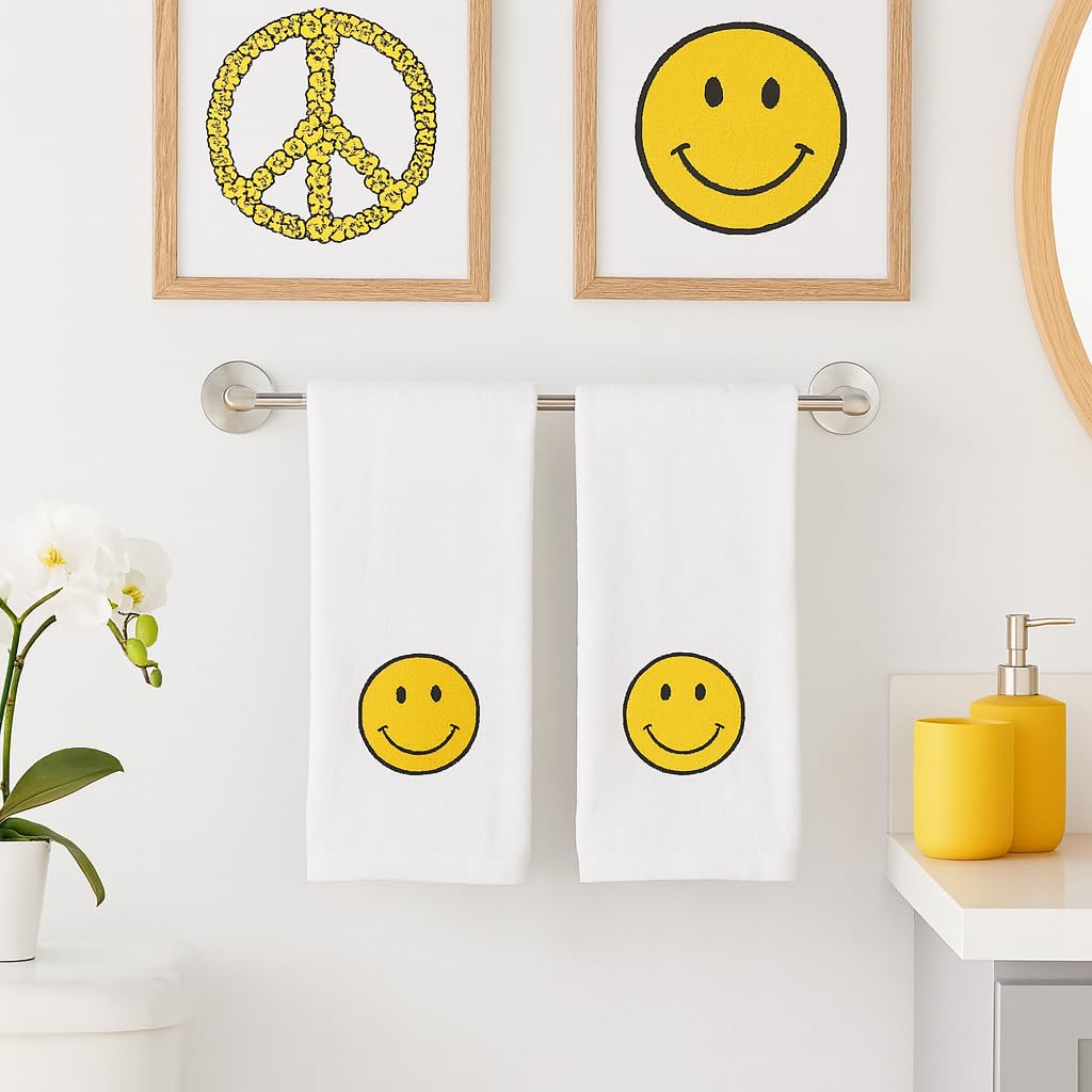 Serafina Home Smiley Smiling Face Bathroom Hand Towel - 100% Cotton Hand Towel 16 x25 Inch Perfect for Housewarming-Christmas-Birthday Gift Decor