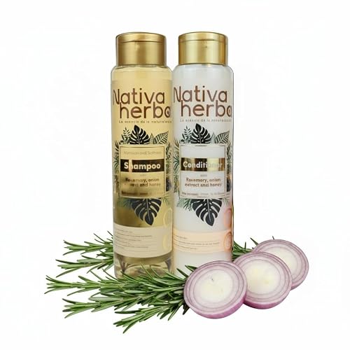 Nativa Herbal Rosemary and Onion Shampoo & Conditioner - Hair Growth and Anti Hair Loss Set, Organic 18.5 fl oz Each, Strengthens Roots, Restores