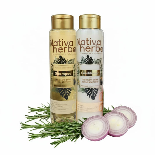 Nativa Herbal Rosemary and Onion Shampoo & Conditioner - Hair Growth and Anti Hair Loss Set, Organic 18.5 fl oz Each, Strengthens Roots, Restores