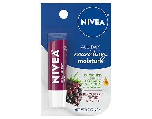 NIVEA Blackberry Lip Care, Tinted Lip Balm with Shea Butter, Nourishing Oils and Vitamin C & E, 3-in-1 Moisture, Repair (for Dry Lips) and Color, 0.17