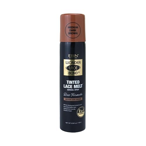EBIN NEW YORK Wonder Lace Bond Tinted Lace Melt Aerosol Spray - Medium Dark Brown 3.38oz/ 100ml - Quick Dry No Transfer Formula, Humid Resistant