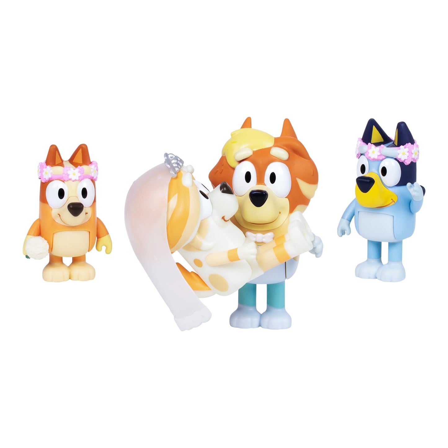 Bluey Figure 4-Pack Wedding Time, Re-Enact Uncle Rad and Frisky's Wedding Day and Bingo Flower Girl Figures
