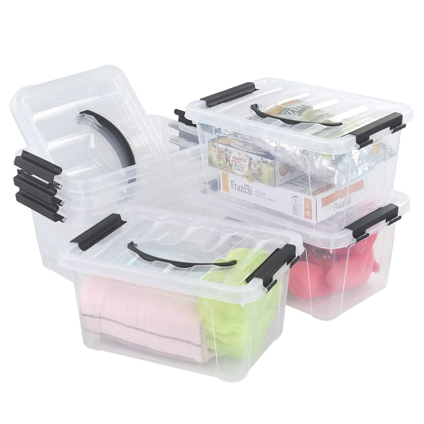 CadineUS 6-pack Clear Storage Boxes, Latching Storage Bins with Lids, 11.02'' x 7.71'' x 5.7''