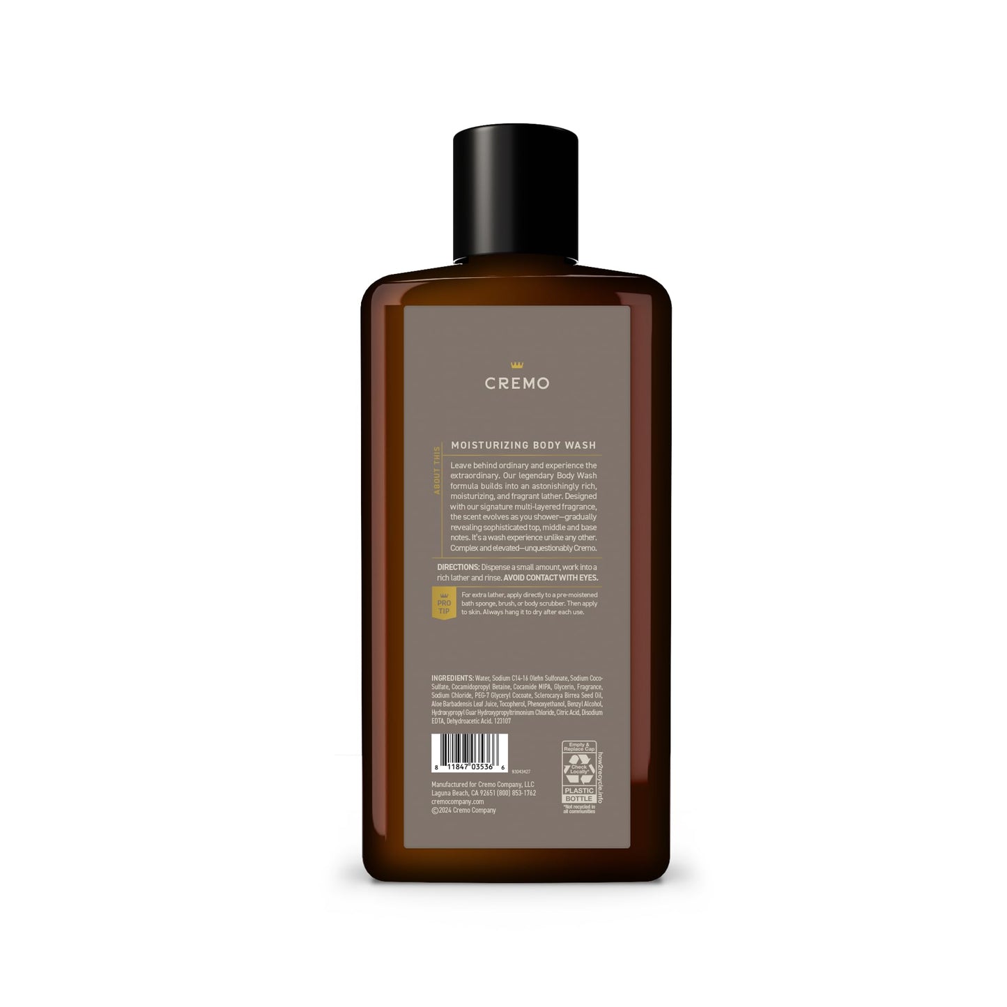 Cremo Body Wash for Men, Rich-Lathering Vintage Suede, 16 Fl Oz
