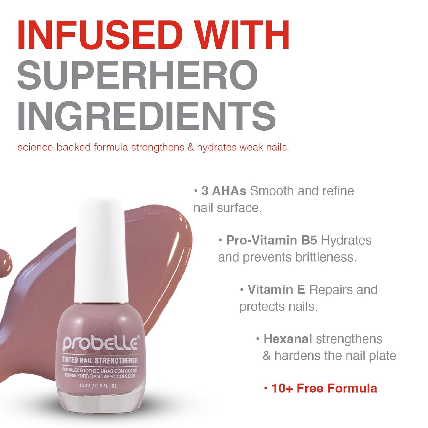 Probelle Tinted Nail Strengthener, Colored Nail Strengthening Treatment, Nail Growth and Repair, Stops Peeling, Splits, Chips, Cracks, and Strengthens