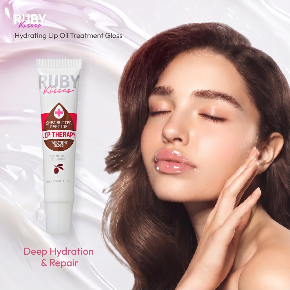 Ruby Kisses Hydrating Lip Oil Treatment Gloss with Peptides & Shea Butter (3 Pack), Moisturizing Natural Shine Lip Care Protects & Heals with
