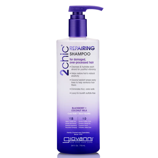 GIOVANNI 2chic Ultra-Repairing Shampoo - For Damaged, Over-Processed Hair, Helps Restore Hair's Natural Elasticity, Blackberry & Coconut Oil, Argan