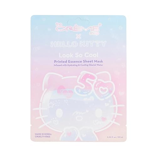 The Crème Shop x Hello Kitty Look So Cool Printed Essence Sheet Mask, Infused with Hydrating and Cooling Glacial Water, Korean Face Mask - 50th Year