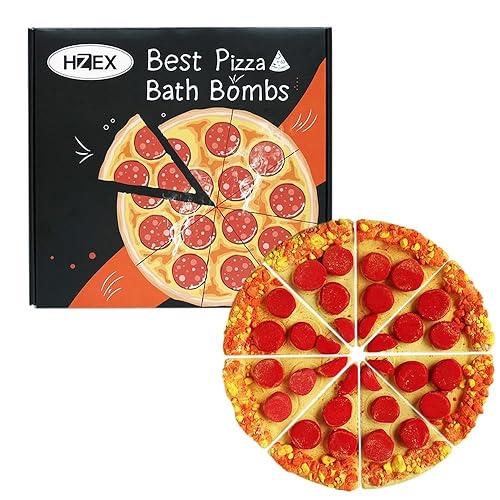 HZEX Pizza Bath Bombs Set of 8 Slices - Large Fizzies for Relaxing Bubble Bath, Handmade Spa Gift for Women, Men & Kids - Fun Pizza-Shaped…