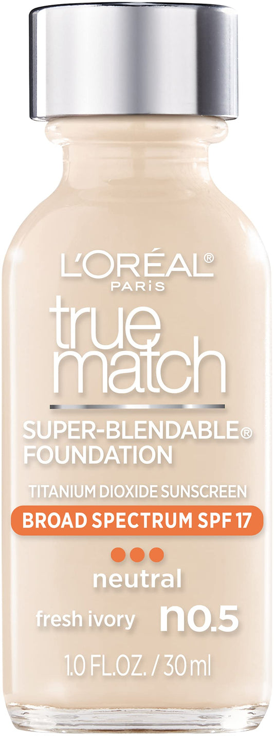 L’Oréal Paris Makeup True Match Super-Blendable Liquid Foundation, Fresh Ivory N0.5, 1 Fl Oz,1 Count