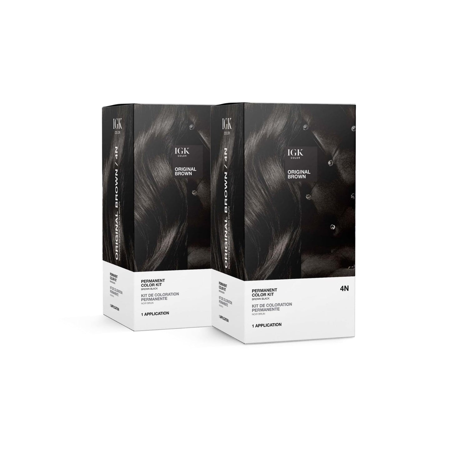 IGK Permanent Hair Color Kit | 4N Original Brown - Brown Black | 100% Gray Color Coverage + Strengthen + Shine | Ammonia Free