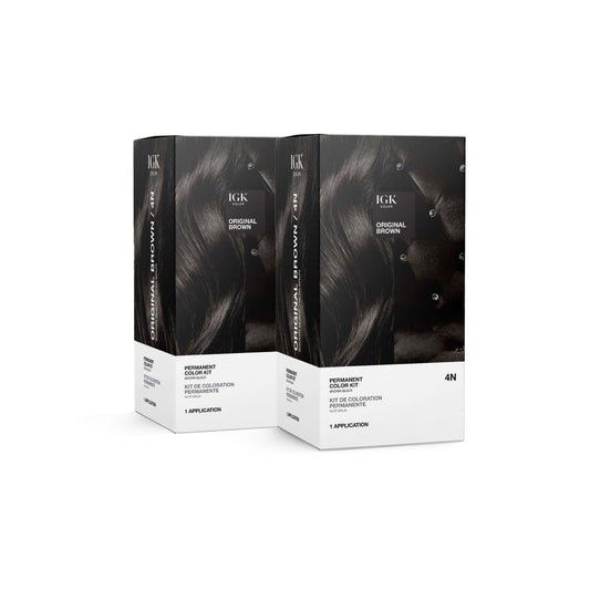 IGK Permanent Hair Color Kit | 4N Original Brown - Brown Black | 100% Gray Color Coverage + Strengthen + Shine | Ammonia Free Beauty & Personal Care IGK