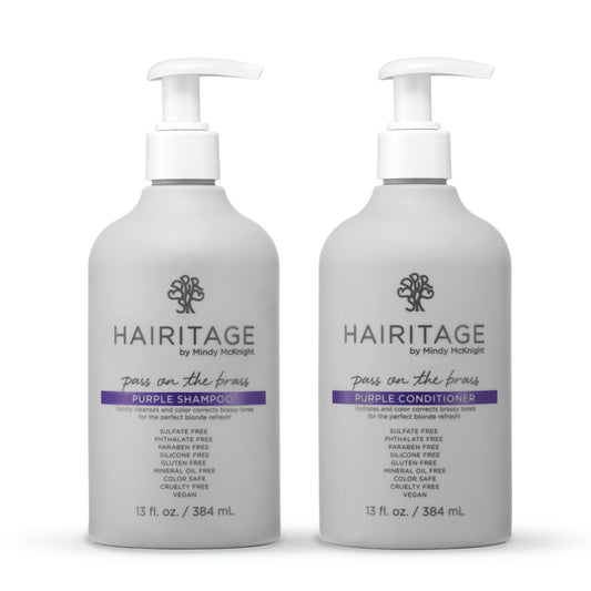 Hairitage Pass on the Brass Purple Shampoo and Conditioner for Color-Treated Hair - Corrects Brassy Tones, Moisturizes Blonde and Gray Hair Ends - 13 Beauty & Personal Care Hairitage