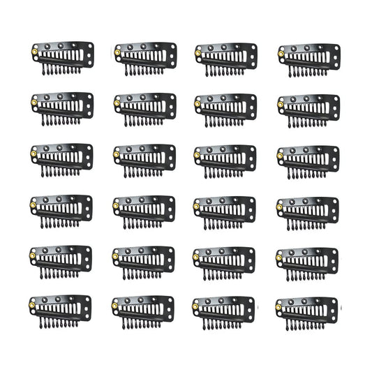 YANTAISIYU 24 Pcs/lot 36mm 10-teeth Metal Wig Clips with Rubber Snap Clips for Wig Hairpiece Hair Extension Accessories(Black)