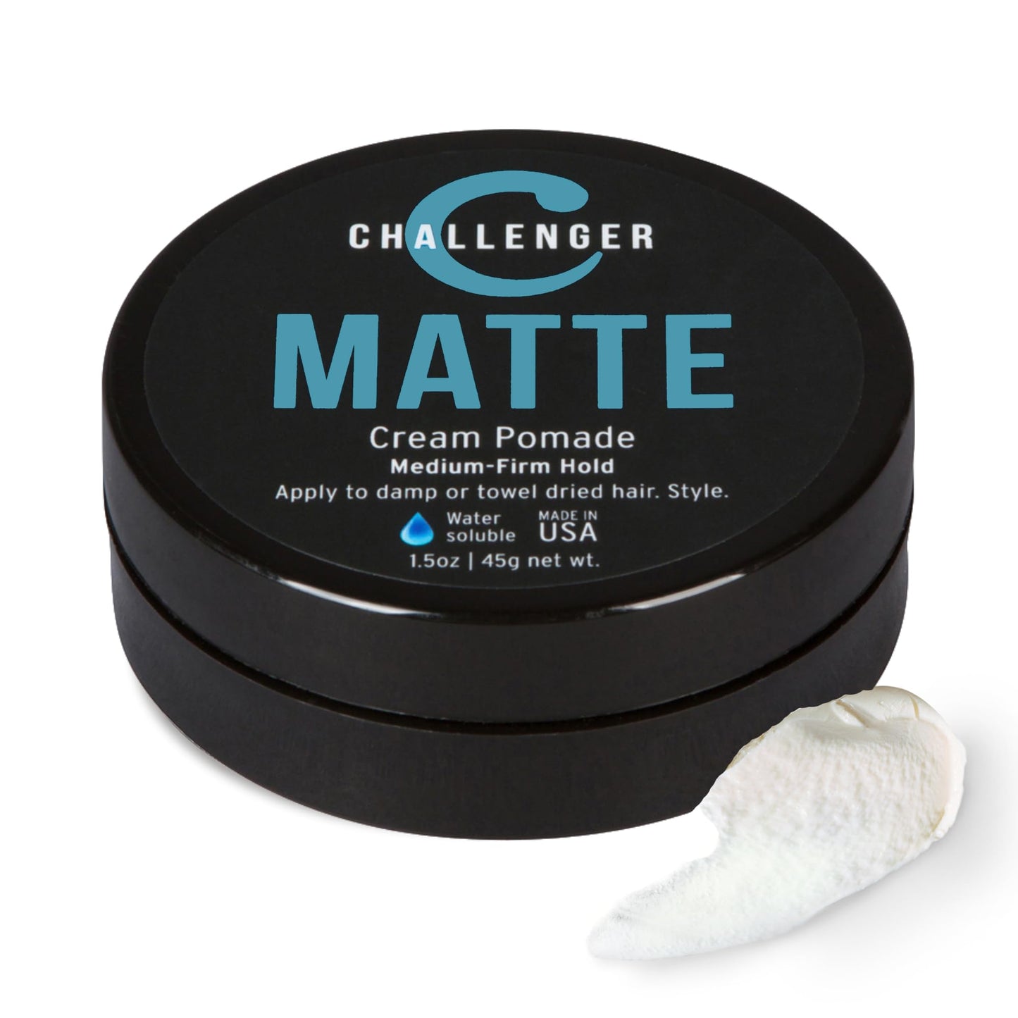 Challenger Matte Cream Pomade | Natural, Shine Free Styling Product | Medium Firm All-Day Hold | Travel Friendly Water Based Hair Gel | For All Hair