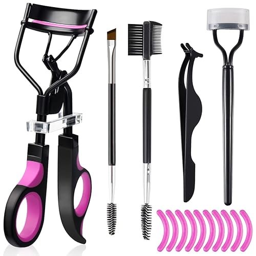 Eyelash Curlers Eyebrow Brush Kit for Women w Lash Curler, Eyelash Comb Seperator, Mascara Brushes, Eyelash Extension Tweezers, Angled Eyebrow Brush
