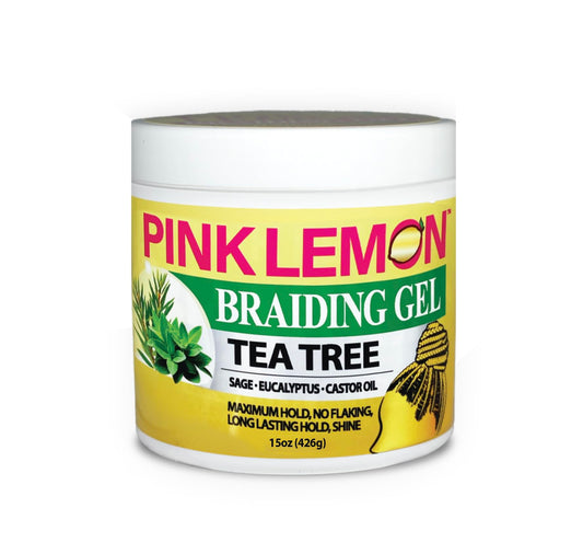 PINK LEMON Braiding Gel - Tea Tree - Maximum Hold, No Flaking, Long Lasting Hold, High Shine. For Micro, Inter, Dread, Faux, Loc, Twist, Braid, Edge