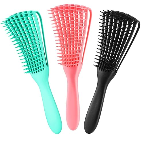 3 Pack Hair Detangler Brush for Afro America/African Textured 3a to 4c Kinky Wavy/Curly/Coily/Wet/Dry/Oil/Thick/Long Hair, Detangling Brush