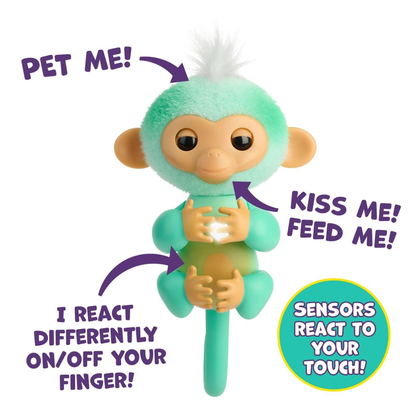Fingerlings 2023 NEW Interactive Baby Monkey Reacts to Touch - 70+ Sounds & Reactions - Ava (Teal)