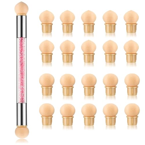 Nail Gradient Sponge Pen, ForSewian Double Head Nail Painting Brush with 20 Pieces Replacement Head for Nail Art Design