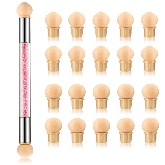 Nail Gradient Sponge Pen, ForSewian Double Head Nail Painting Brush with 20 Pieces Replacement Head for Nail Art Design