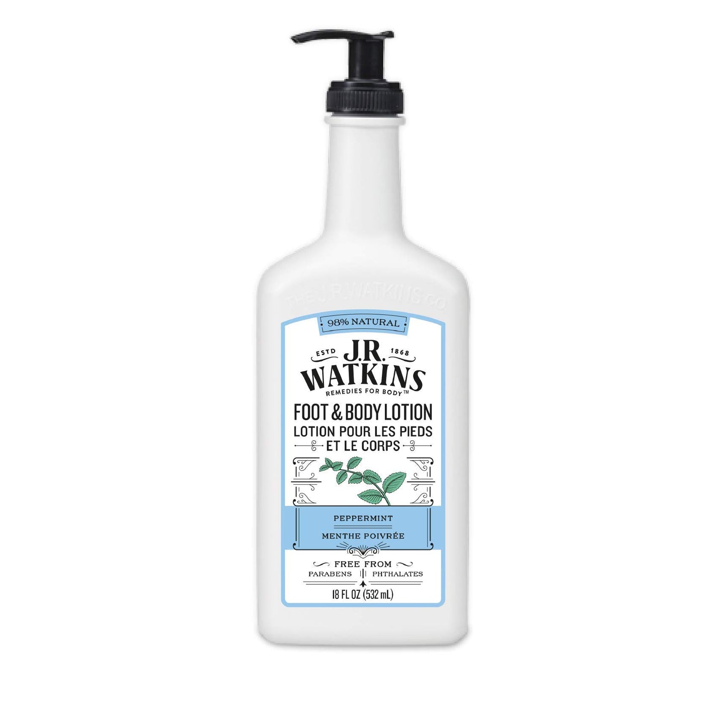 J R Watkins Foot & Body Lotion, Peppermint, 18 fl oz (532 ml)