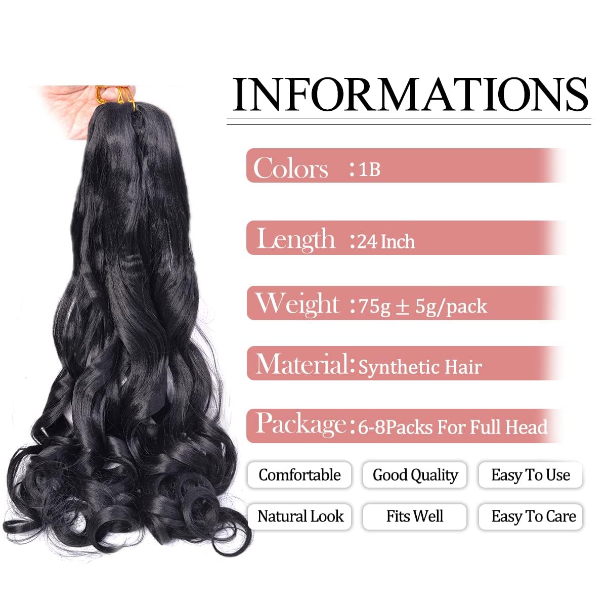 French Curls Braiding Hair 24Inch Curly Braiding Hair Pre Stretched 8 Packs Beauty and Personal Care Luoyudu