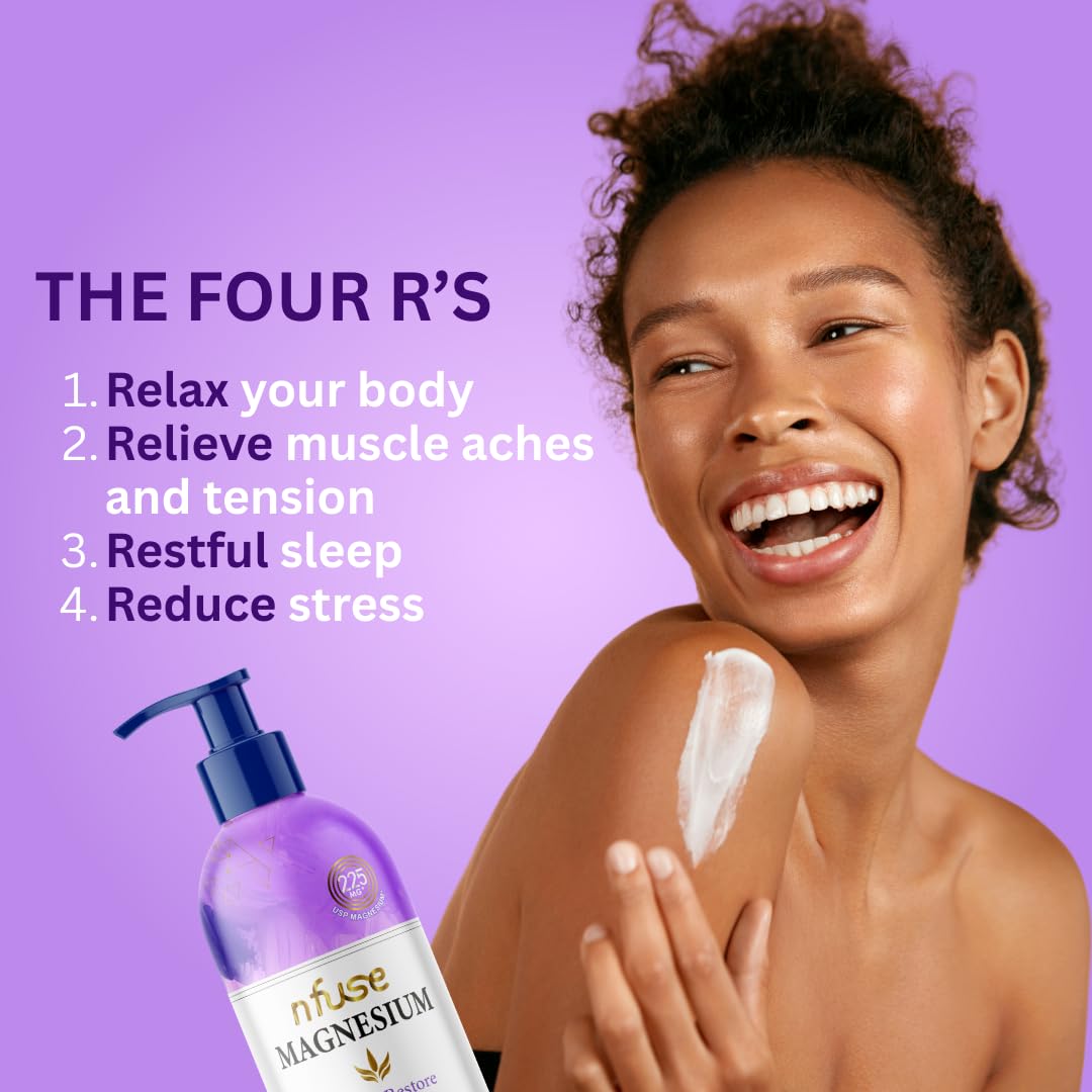 nfuse Magnesium Lotion - 225 mg USP Magnesium Chloride, Lavender Essential Oils, Fast Absorbing, Calming, Stress Relief & Muscle Relaxation - Natural