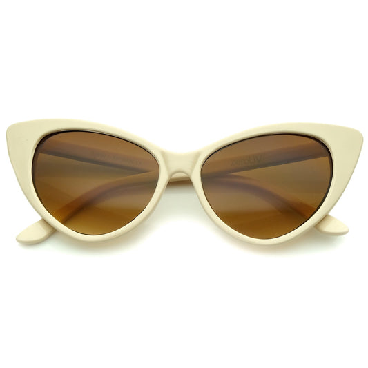 zeroUV - Women's Retro Oversized High Point Cat Eye Sunglasses 54mm (Creme/Amber)