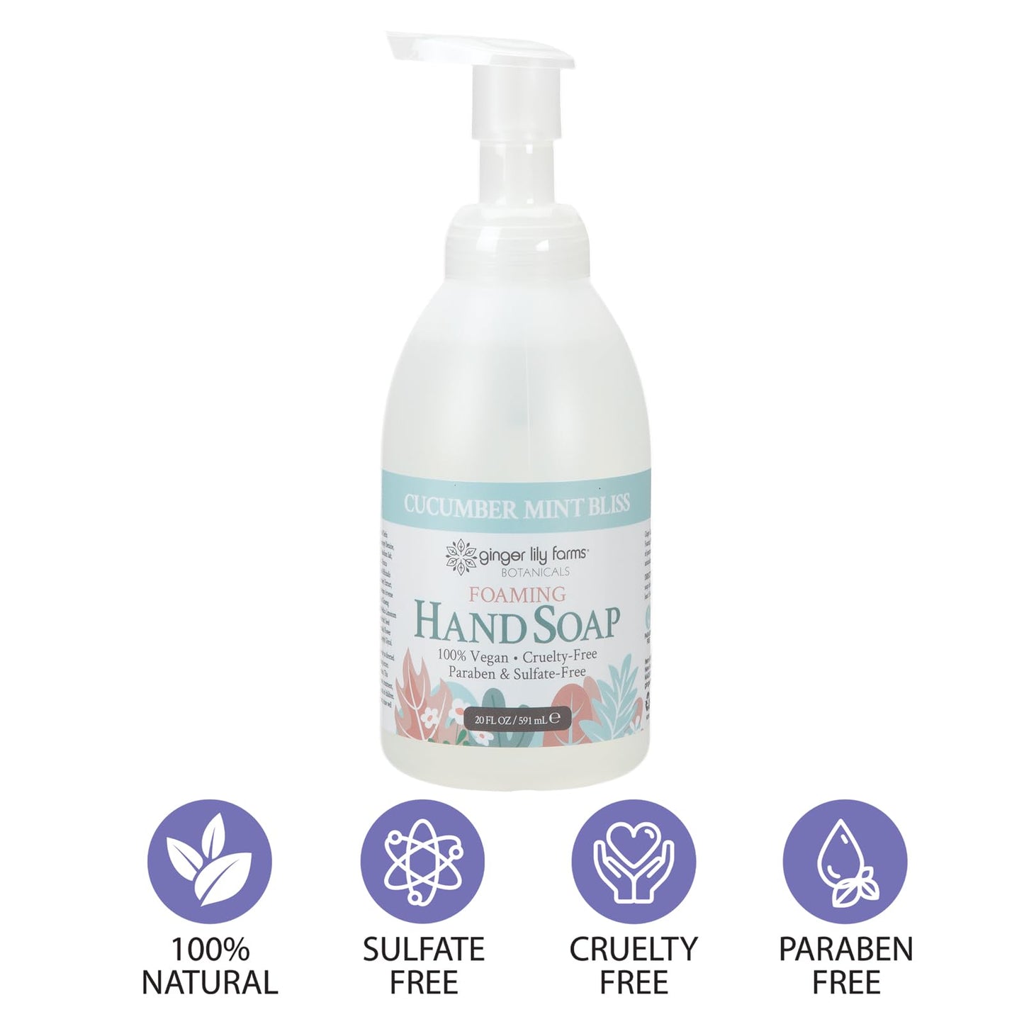 Ginger Lily Farms Botanicals All-Purpose Foaming Hand Soap Refill, 100% Vegan & Cruelty-Free, Cucumber Mint Bliss Scent, 20 Fl Oz (Pack of 1)